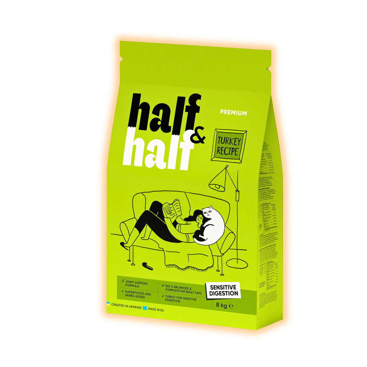 Сухий корм для котів Half&Half Sensitive Digestion 8 кг - індичка - pawow.com.ua