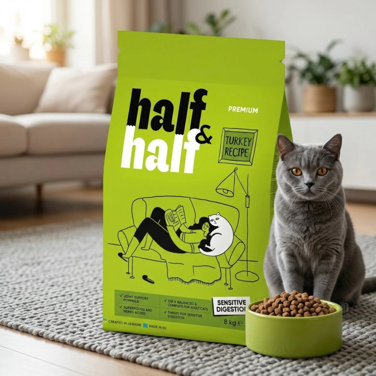 Сухий корм для котів Half&Half Sensitive Digestion - індичка, промофото - pawow.com.ua