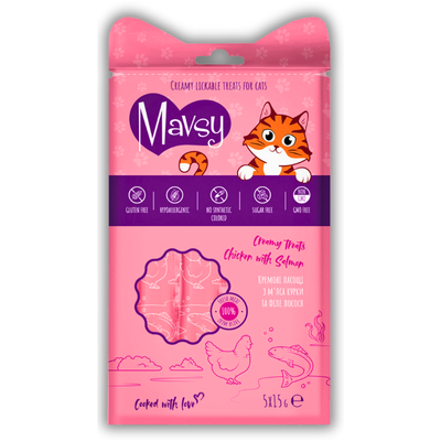 Упаковка ласощів Mavsy Creamy Lickable Treats Chicken With Salmon 75г