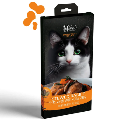 Ласощі кремові для котів Mavsy Creamy superfood STEWED RABBIT IN RIPE PERSIMMON SAUCE WITH CHIA SEEDS у вигляді тушкованого кролика у підливці зі стиглої хурми з додаванням насіння чіа, 75 г