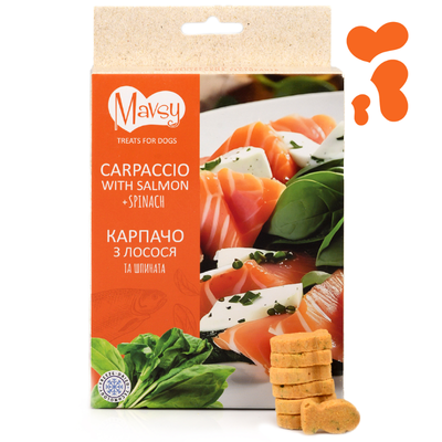 Ласощі для собак від 3-х місяців Mavsy Freeze dried CARPACCIO WITH SALMON AND SPINACH карпачо з лосося та шпинатом, 50 г
