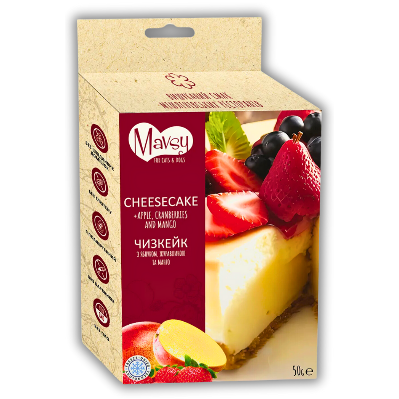 Упаковка ласощів Mavsy Freeze Dried Ccheesecake With Apple, Cranberries And Mango 50г