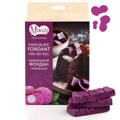 Ласощі для собак від 3-х місяців Mavsy freeze dried CHOCOLATE FONDANT WITH PURPLE SWEET POTATO шоколадний фондан з фіолетовим бататом, 50 г