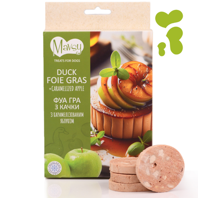 Ласощі для собак від 3-х місяців Mavsy Freeze dried DUCK FOIE GRAS WITH CARAMELIZED APPLE фуа-гра з качки з карамелізованим яблуком, 50 г