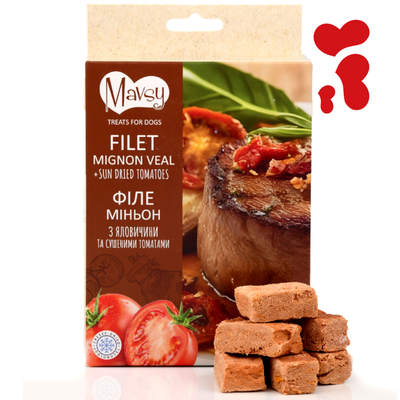 Ласощі для собак від 3-х місяців Mavsy Freeze dried FILET MIGNON BEEF WITH SUNDRIED TOMATOES філе міньон з яловичини та сушеними томатами, 50 г