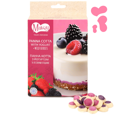 Ласощі для собак від 3-х місяців Mavsy Freeze dried PANACOTTA WITH YOGURT AND WILD BERRIES панна-котта з йогуртом та лісовими ягодами, 50 г