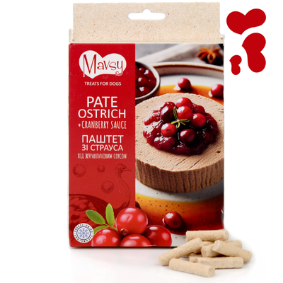 Ласощі для собак від 3-х місяців Mavsy Freeze dried PATE OSTRICH WITH CRANBERRY SAUCE паштет зі страуса під журавлиним соусом, 50 г