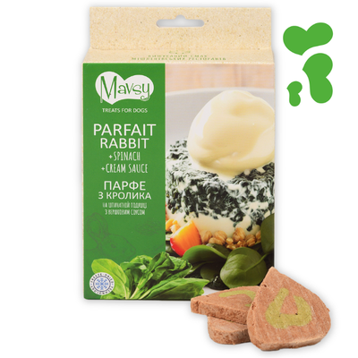 Ласощі для собак від 3-х місяців Mavsy freeze dried RABBIT PARFAIT ON A SPINACH PILLOW WITH CREAM парфе з кролика на шпинатній подушці з вершковим соусом, 50 г