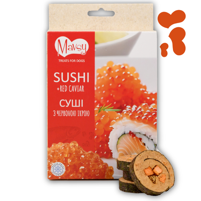 Ласощі для собак від 3-х місяців Mavsy Freeze dried SUSHI WITH RED CAVIAR суші лосося з червоною ікрою, 50 г