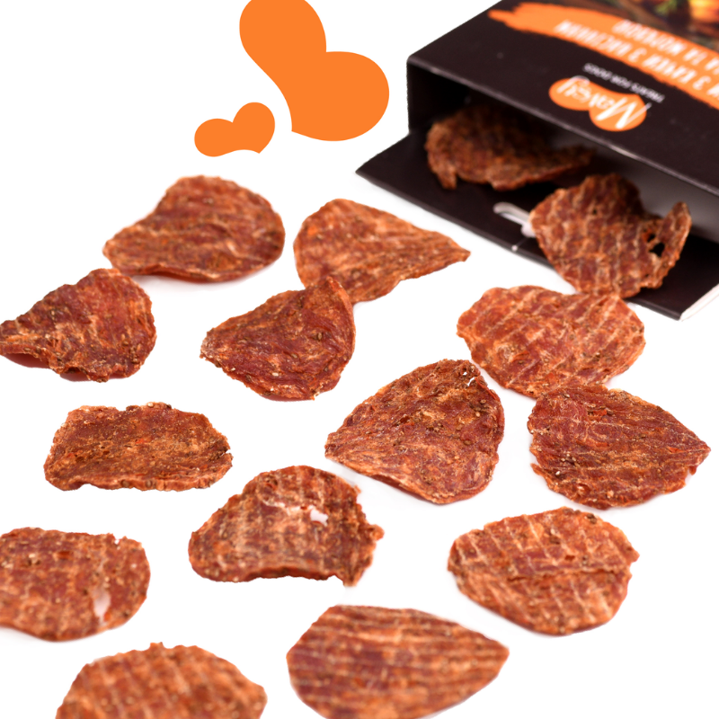 Упаковка ласощів для собак від 3-х місяців Mavsy Refined jerky DUCK CHIPS WITH CHIA SEEDS AND CARROTS чіпси з качки з насінням чіа та морквою
