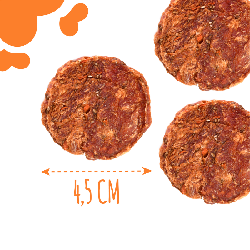 Розмір ласощів для собак від 3-х місяців Mavsy Refined jerky DUCK CHIPS WITH CHIA SEEDS AND CARROTS чіпси з качки з насінням чіа та морквою