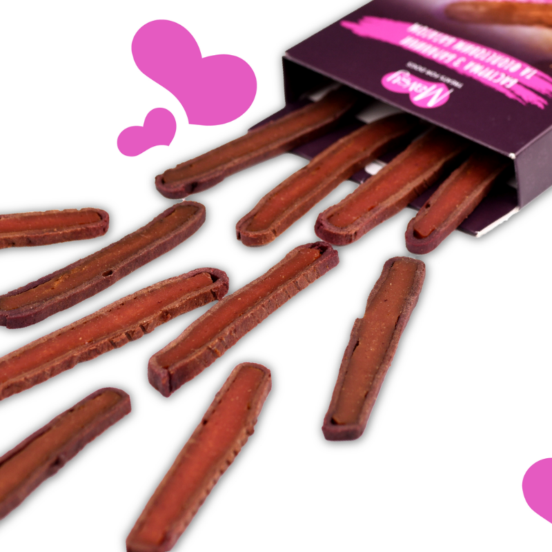 Упаковка ласощів для собак від 3-х місяців Mavsy Refined jerky LAMB BASTURMA WITH PURPLE SWEET POTATO бастурма з баранини та фіолетовим бататом