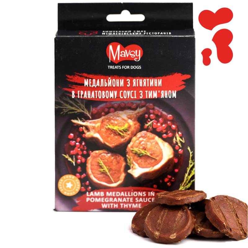 Mavsy Refined jerky LAMB MEDALLIONS IN POMEGRANATE SAUCE WITH THYME медальйони з ягнятини в гранатовому соусі з тим’яном, 100 г