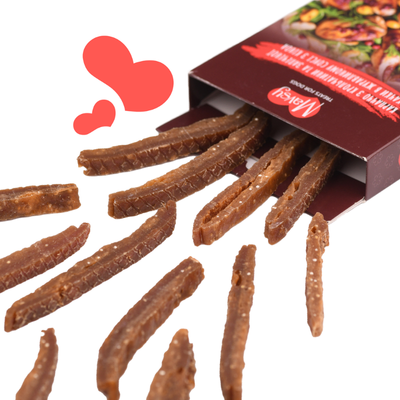 Упаковка ласощів для собак від 3-х місяців Mavsy Refined jerky CARPACCIO OF RABBIT AND ROAST DUCK IN CRANBERRY SAUCE карпаччо з крольчатини та запеченої качки в журавлиному соусі