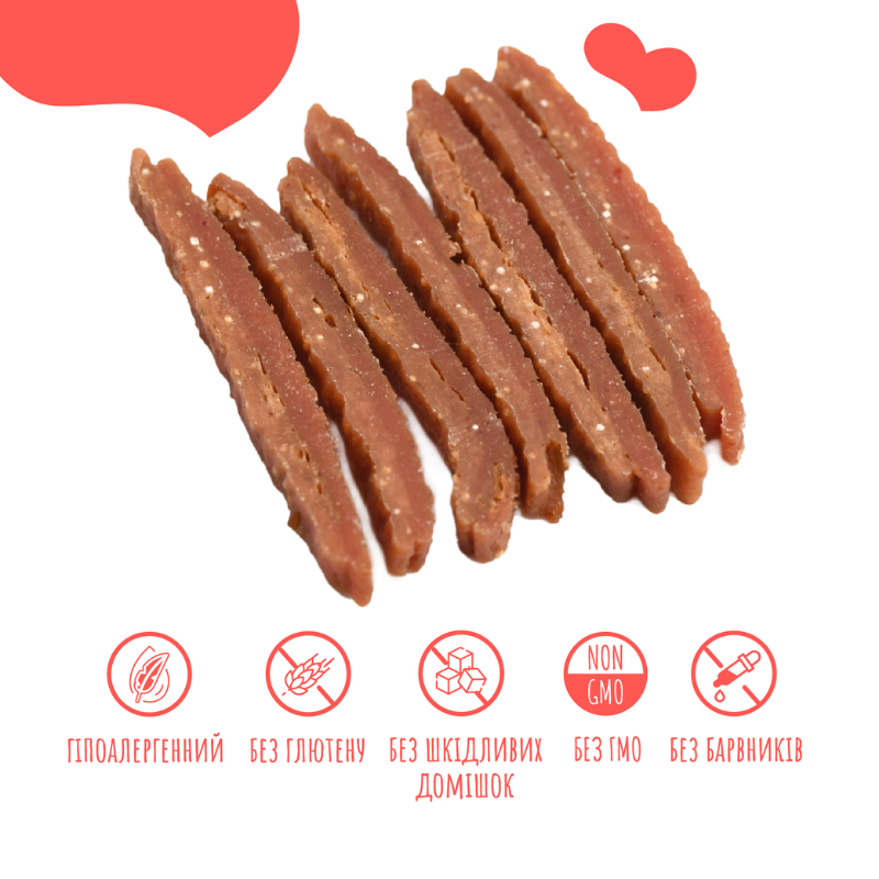 Критерії якості ласощів для собак від 3-х місяців Mavsy Refined jerky CARPACCIO OF RABBIT AND ROAST DUCK IN CRANBERRY SAUCE карпаччо з крольчатини та запеченої качки в журавлиному соусі