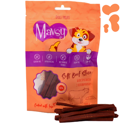 Ласощі для собак Mavsy BEEF slice з яловичини, 100 г