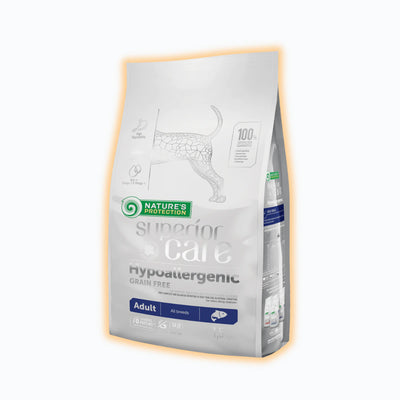 Nature's Protection Superior Care Hypoallergenic Grain Free Adult All Breeds Сухий гіпоалергенний беззерновий корм для дорослих собак усіх порід з лососем, 1,5 кг - pawow.com.ua