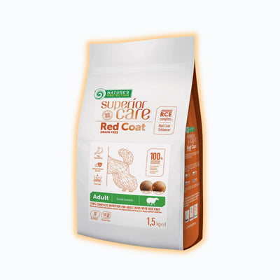 Nature's Protection Superior Care Red Coat Grain Free Lamb Adult Small Breeds Сухий беззерновий корм для дорослих собак малих порід з рудим забарвленням з ягням, 1.5 кг - pawow.com.ua