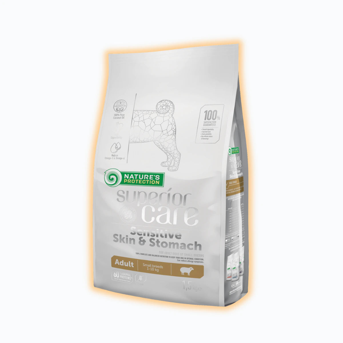 Nature's Protection Superior Care Sensitive Skin&Stomach Adult Small Breeds Сухий корм для дорослих собак малих порід із чутливим травленням з ягням, 1.5 кг - pawow.com.ua