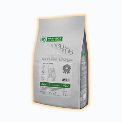 Nature's Protection Superior Care White Dogs Grain Free Insect Adult Small Breeds Сухий беззерновий корм для дорослих собак малих порід з протеїном комах, 1.5 кг - pawow.com.ua