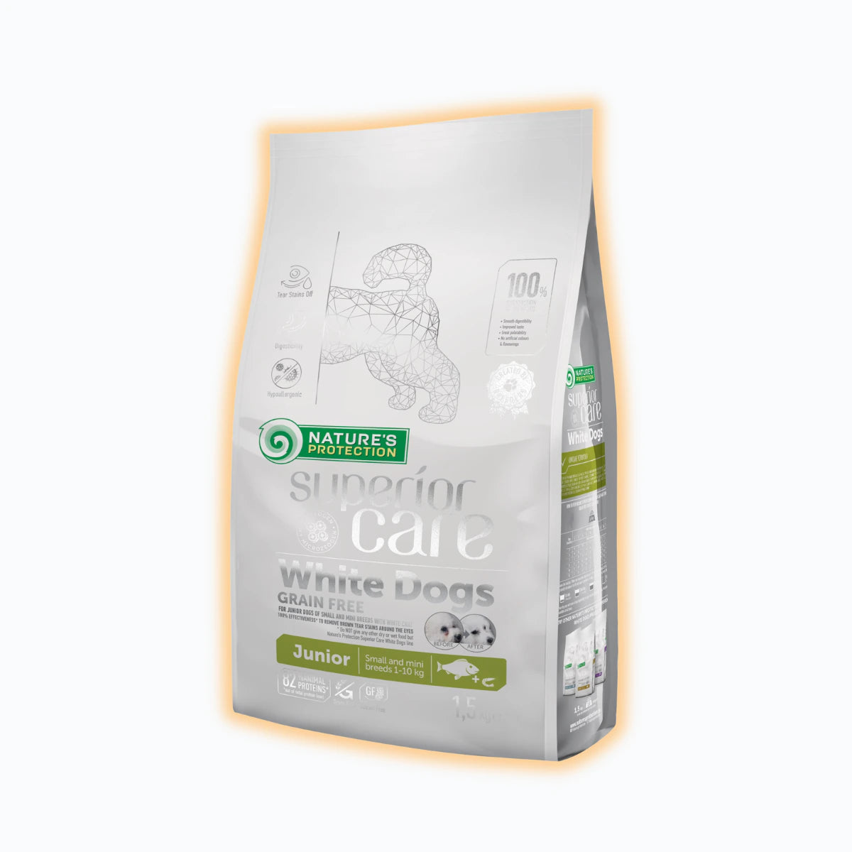 Nature's Protection Superior Care White Dogs Grain Free White Fish Junior Small Breeds Сухий беззерновий корм для юніорів малих порід з білою рибою, 1.5 кг - pawow.com.ua