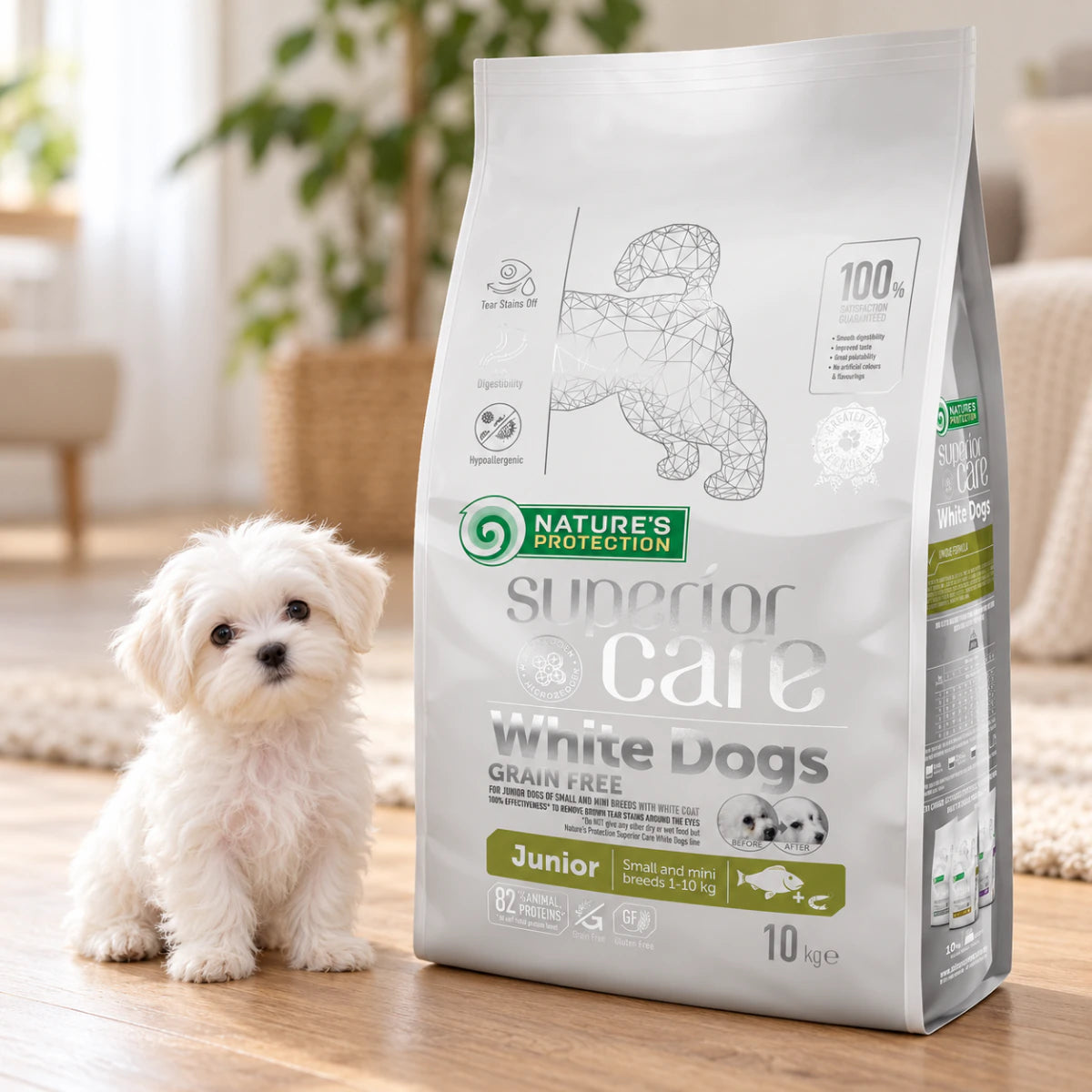 Nature's Protection Superior Care White Dogs Grain Free White Fish Junior Small Breeds Сухий беззерновий корм для юніорів малих порід з білою рибою, промофото - pawow.com.ua
