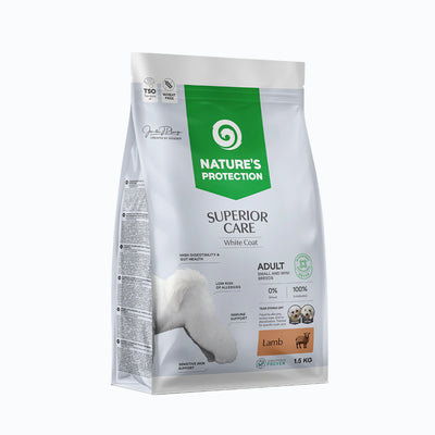Nature's Protection Superior Care White Dogs Lamb Adult Small and Mini Breeds Сухий корм для дорослих собак малих порід з ягням, 1,5 кг - pawow.com.ua