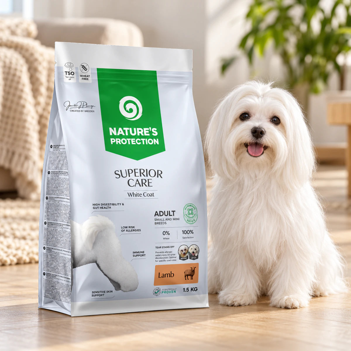 Nature's Protection Superior Care White Dogs Lamb Adult Small and Mini Breeds Сухий корм для дорослих собак малих порід з ягням, промофото - pawow.com.ua