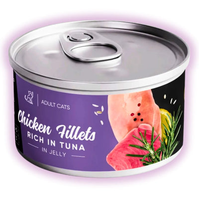 Корм вологий Savory Chicken Fillets rich in Tuna in Jelly for Adult Cats філе курки з тунцем в желе для дорослих котів, 70 г