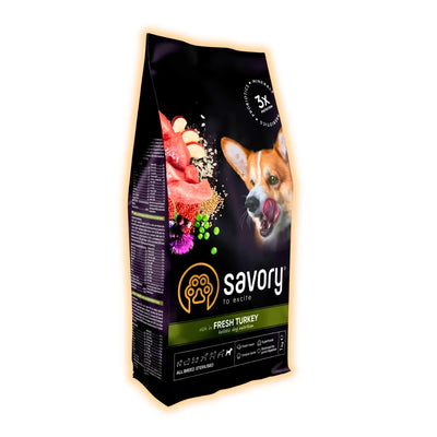 Savory All Breed Sterilised сухий корм для собак 1 кг - індичка - pawow.com.ua