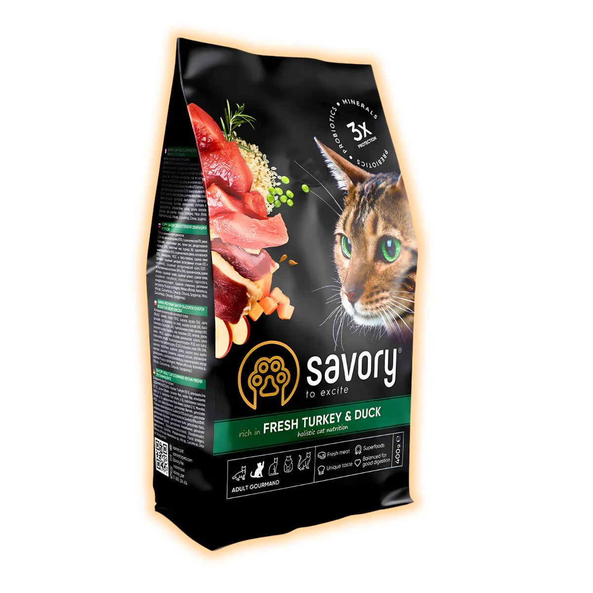 Сухий корм для котів Savory Adult Gourmand 400 г - індичка та качка - pawow.com.ua