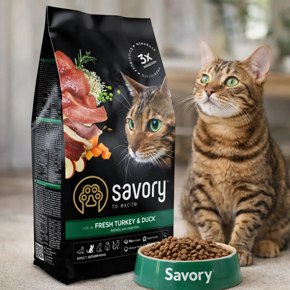 Сухий корм для котів Savory Adult Gourmand - індичка та качка, промофото - pawow.com.ua