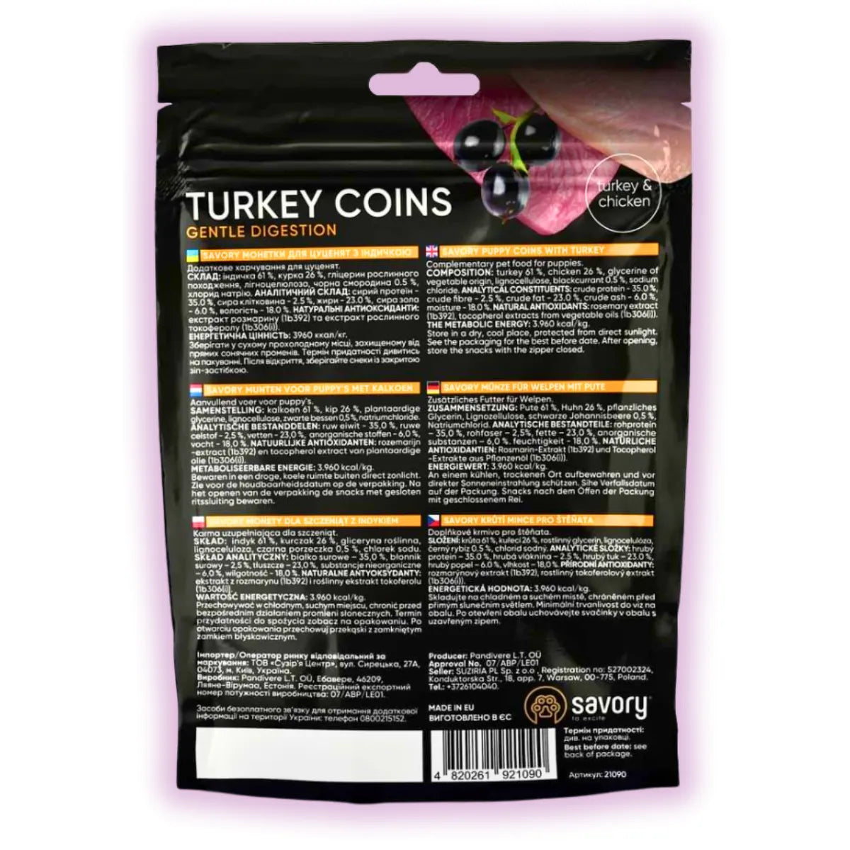 Джерки Savory Puppy Coins With Turkey, монетки для цуценят з індичкою, зворотна сторона