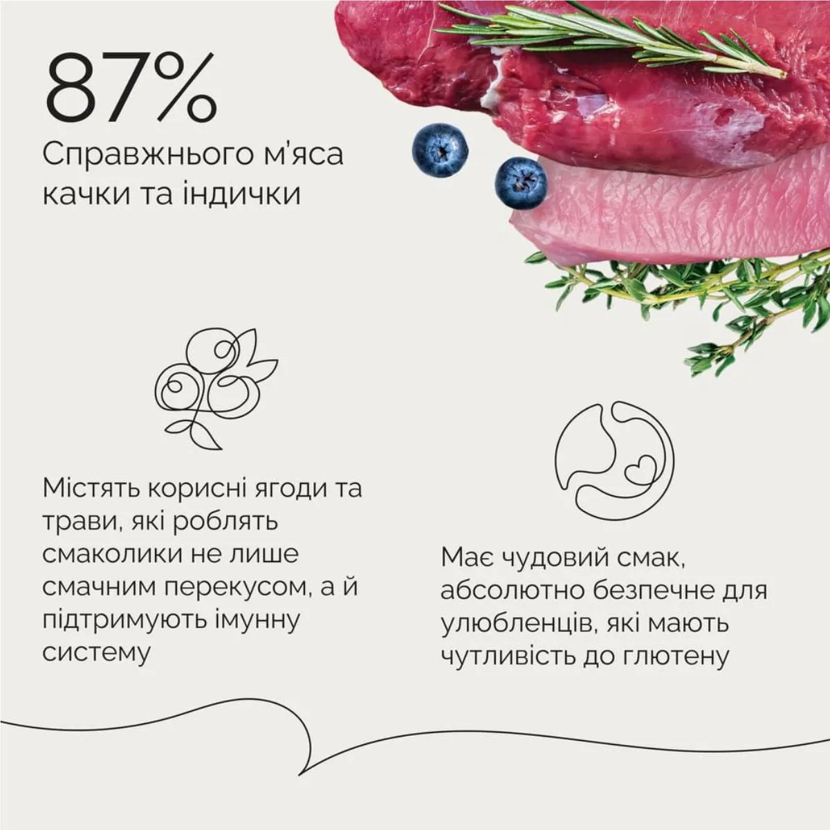 Джерки Savory Fillet Turkey With Duck, філе індички з качкою, 87% мʼяса качки та індички