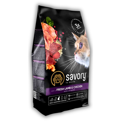 Корм сухий Savory Adult Cat Steril Fresh Lamb and Chicken для стерилізованих котів з ягнятиною та куркою 400 г