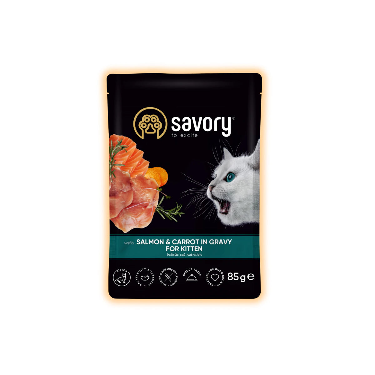 Корм вологий Savory Kitten Pouch Salmon & Carrot in Gravy для кошенят з лососем та морквою у соусі 85 г - pawow.com.ua