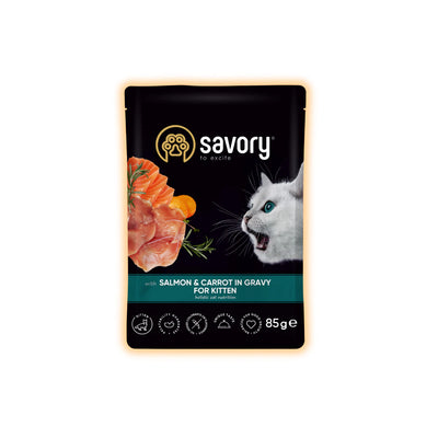 Корм вологий Savory Kitten Pouch Salmon & Carrot in Gravy для кошенят з лососем та морквою у соусі 85 г - pawow.com.ua