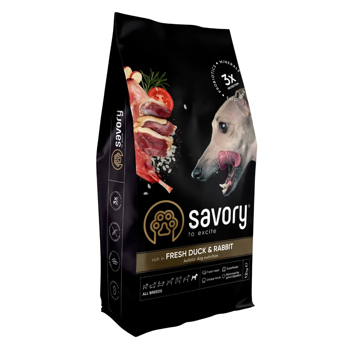 Savory All Breed сухий корм для собак 12 кг - кролик та качка - pawow.com.ua