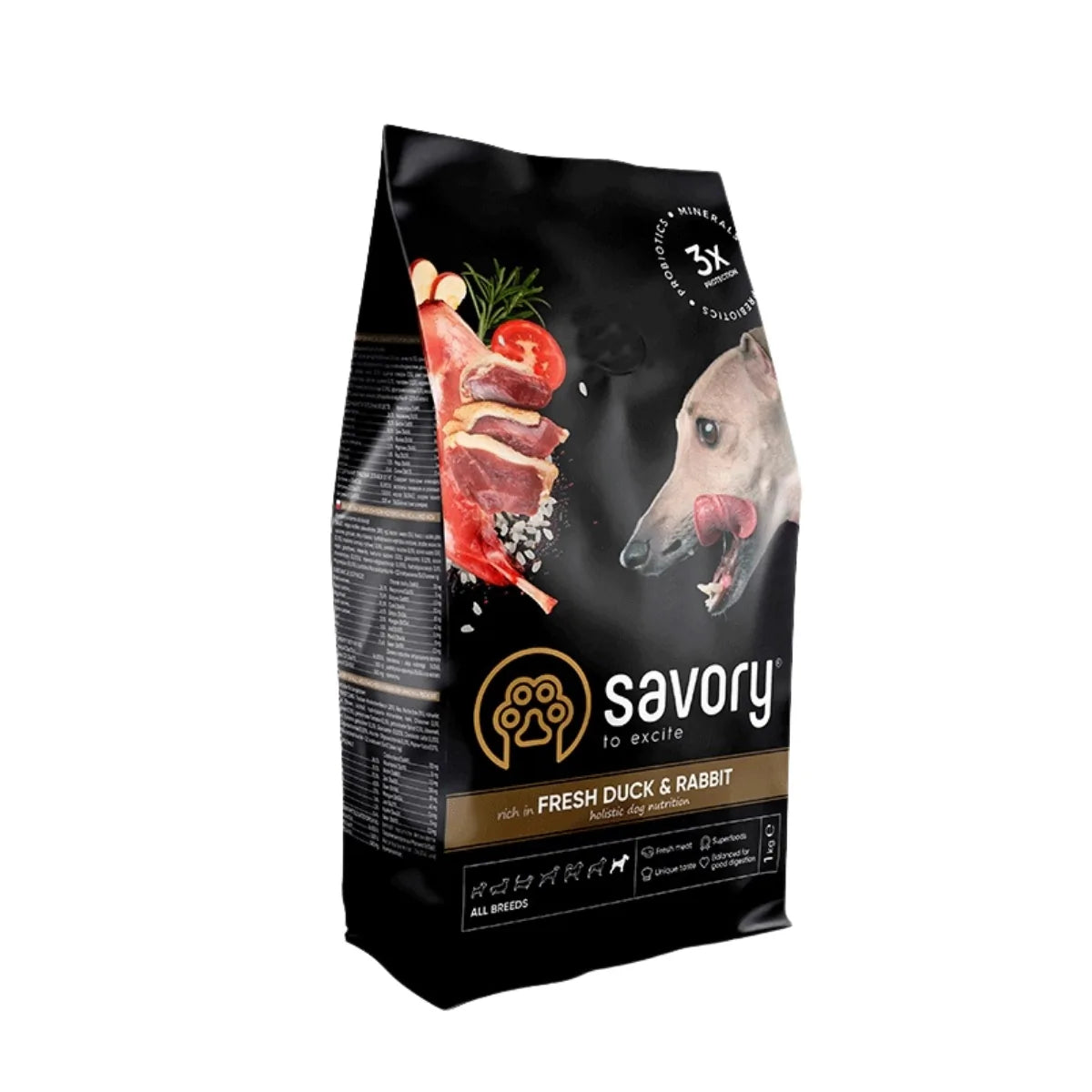 Savory All Breed сухий корм для собак 1 кг - кролик та качка - pawow.com.ua