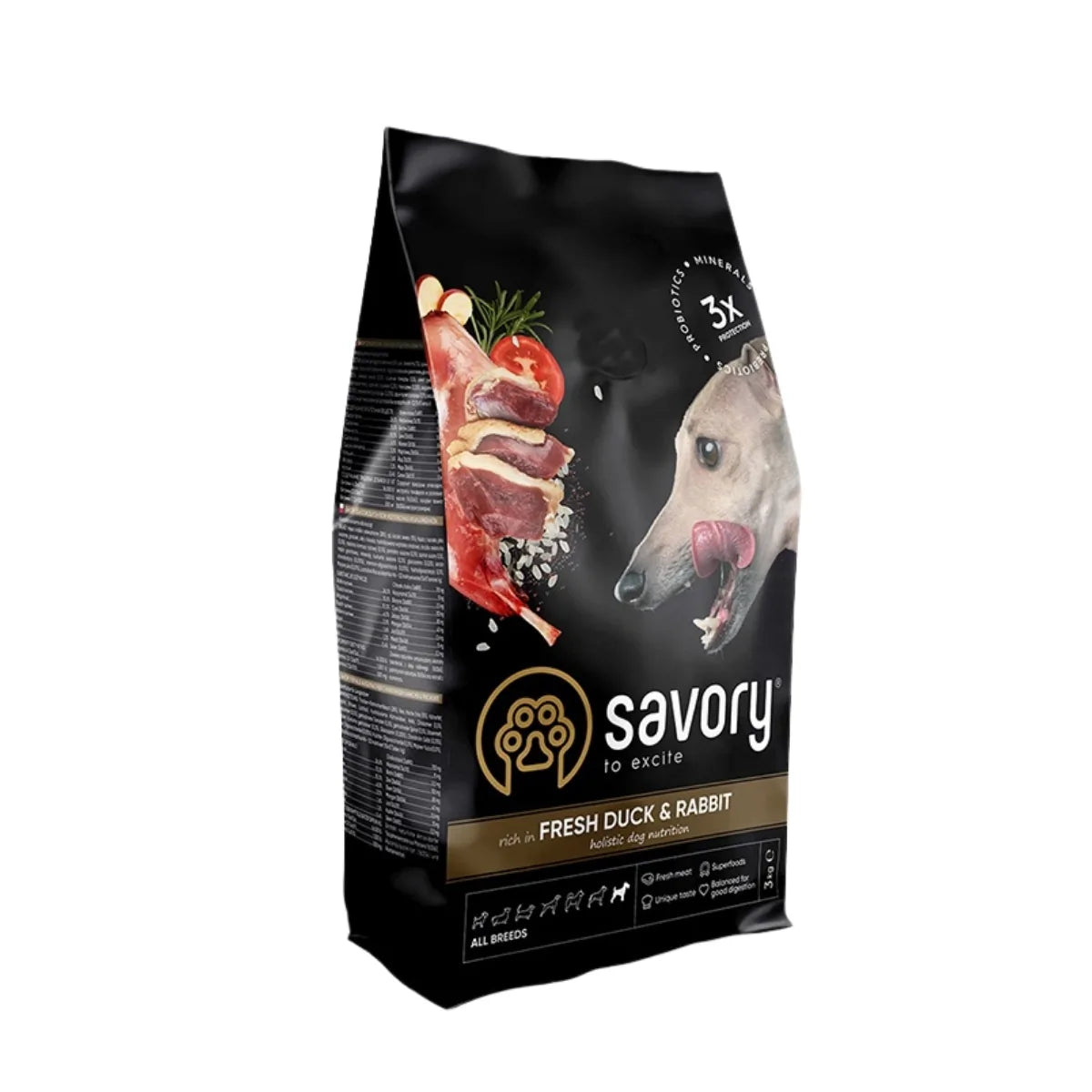 Savory All Breed сухий корм для собак 3 кг - кролик та качка - pawow.com.ua
