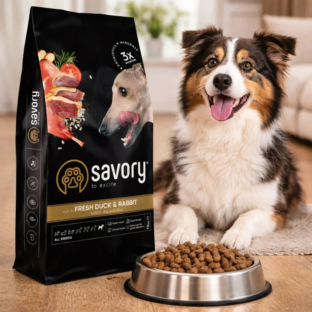 Savory All Breed сухий корм для собак - кролик та качка, промофото - pawow.com.ua