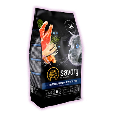 Корм сухий Savory Adult Cat Gourmand Fresh Salmon and White Fish для дорослих котів зі свіжим лососем і білою рибою 400 г