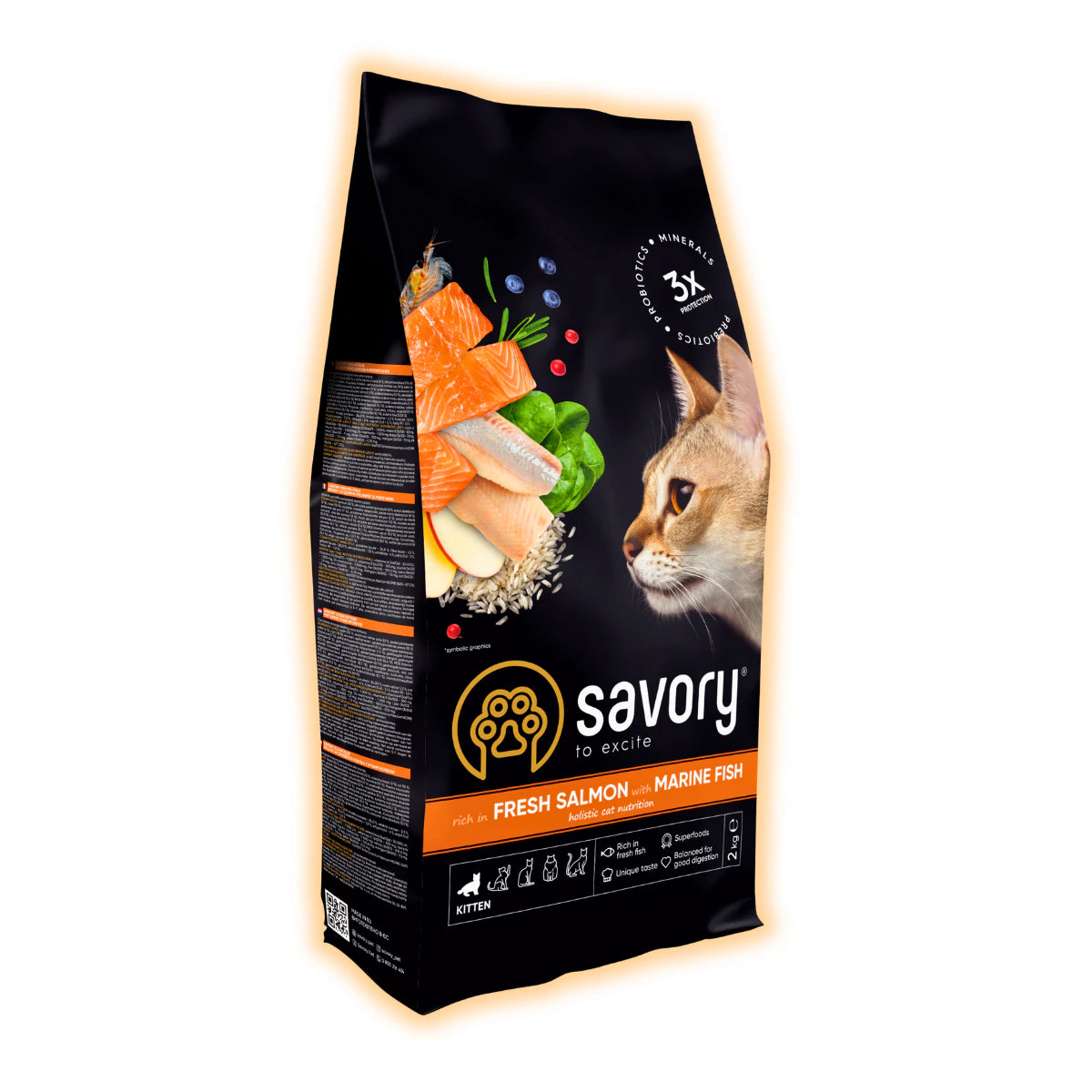 Корм сухий Savory Kitten rich in Fresh Salmon with Marine Fish для кошенят всіх порід зі свіжим лососем та морською рибою, 2 кг - pawow.com.ua
