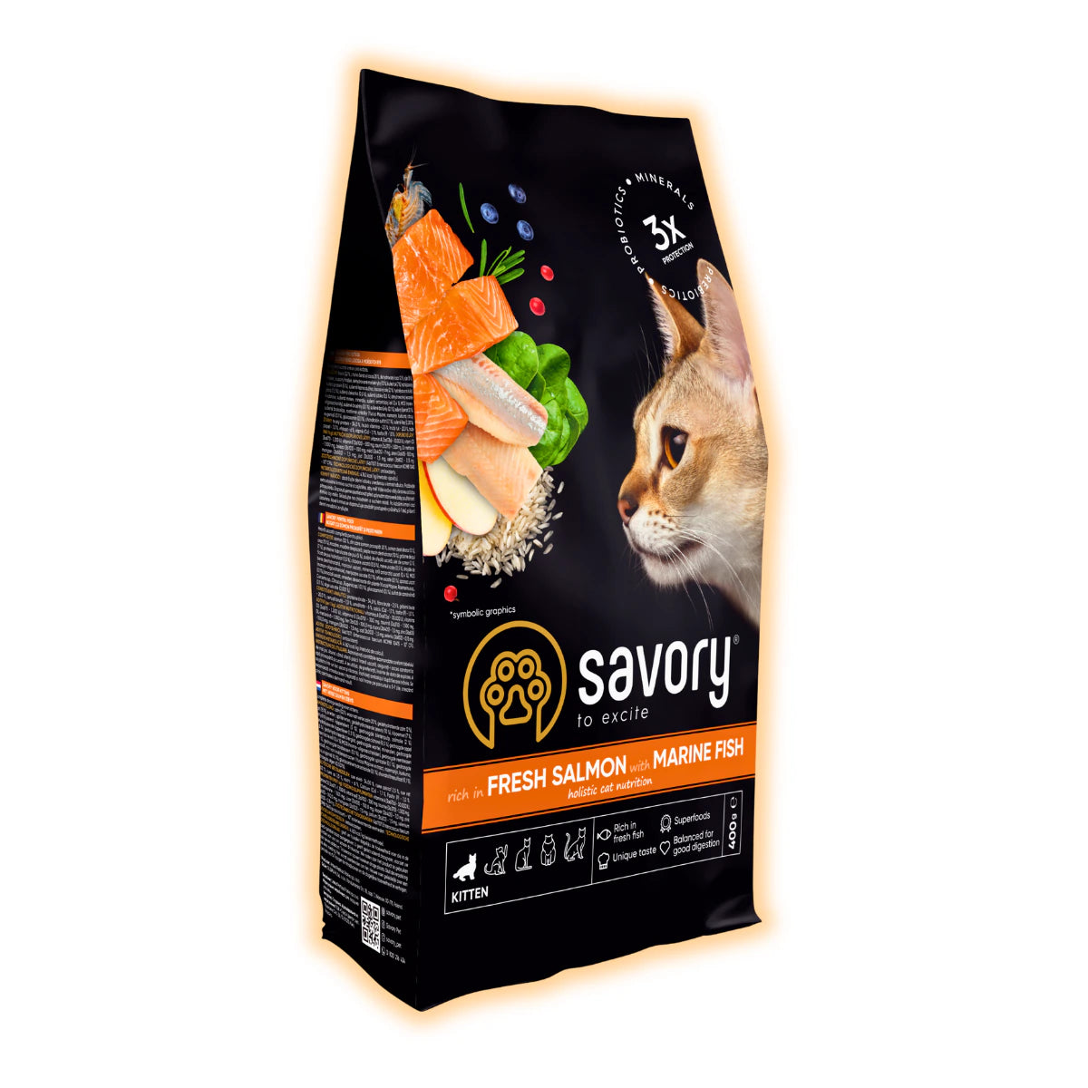 Корм сухий Savory Kitten rich in Fresh Salmon with Marine Fish для кошенят всіх порід зі свіжим лососем та морською рибою, 400 г - pawow.com.ua