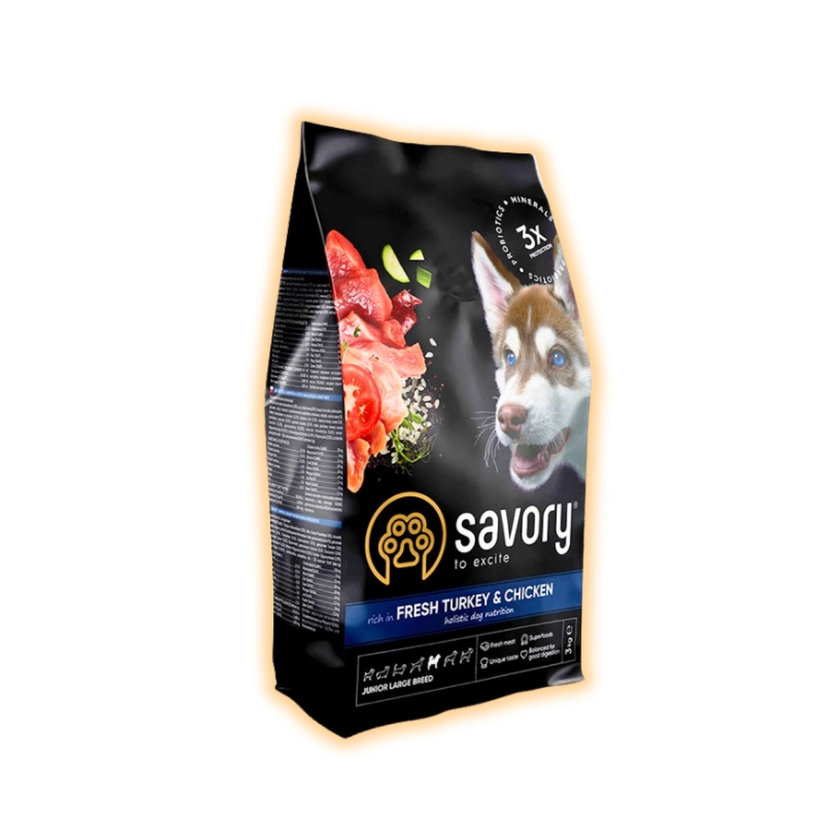 Cухий корм для цуценят Savory Junior Large Breed 3 кг - індичка та курка - pawow.com.ua
