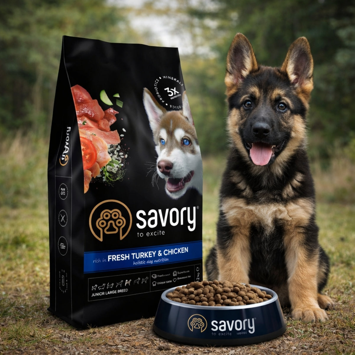 Cухий корм для цуценят Savory Junior Large Breed - індичка та курка, промофото - pawow.com.ua