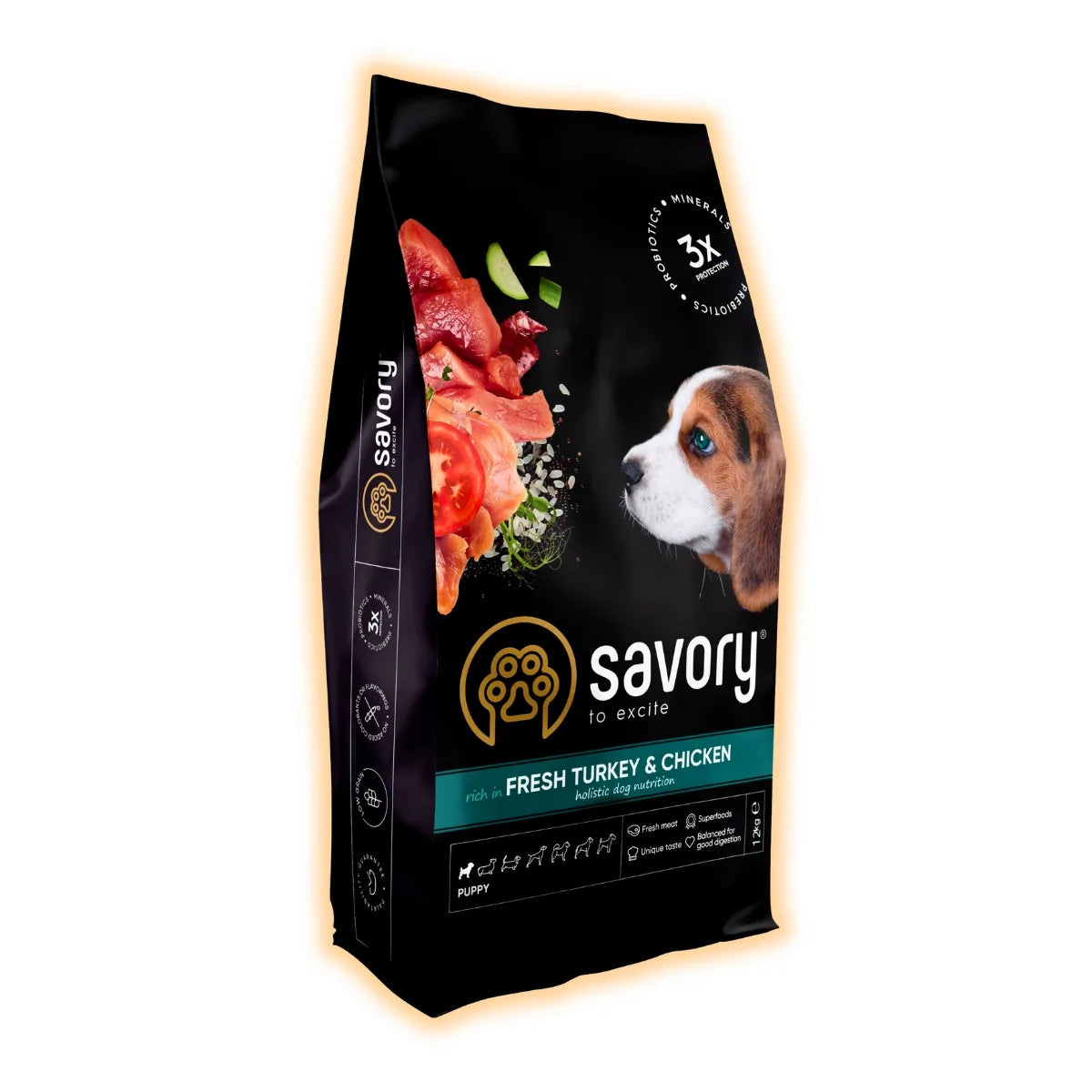Cухий корм для цуценят Savory Puppy 12 кг - індичка та курка - pawow.com.ua