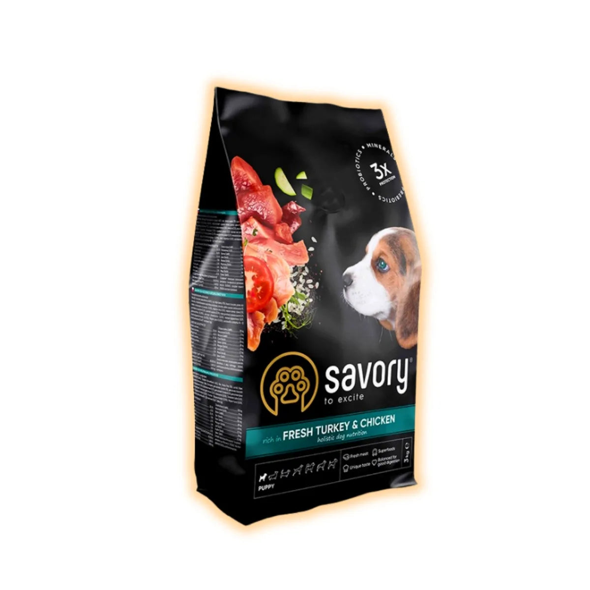Cухий корм для цуценят Savory Puppy 3 кг - індичка та курка - pawow.com.ua