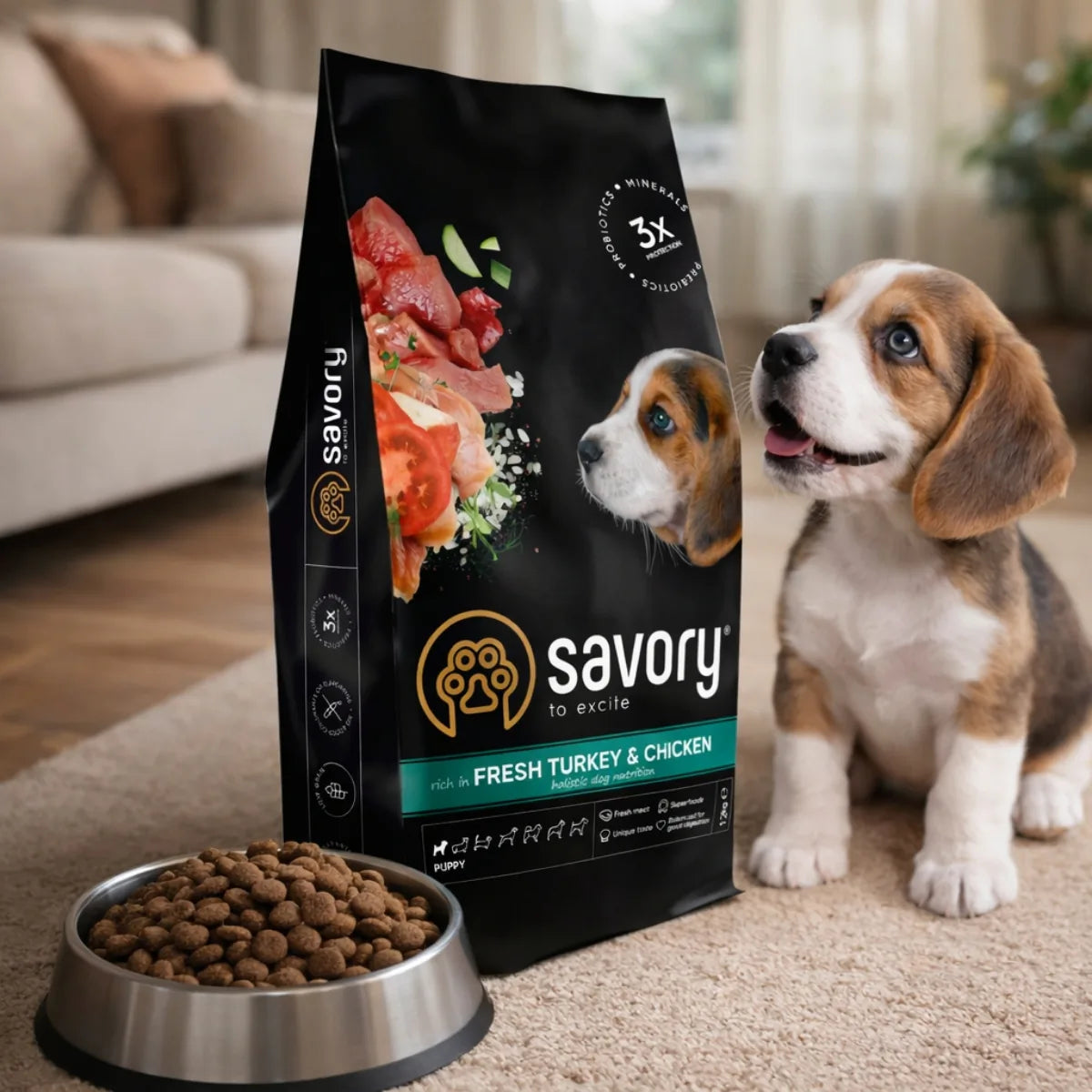 Cухий корм для цуценят Savory Puppy - індичка та курка, промофото - pawow.com.ua