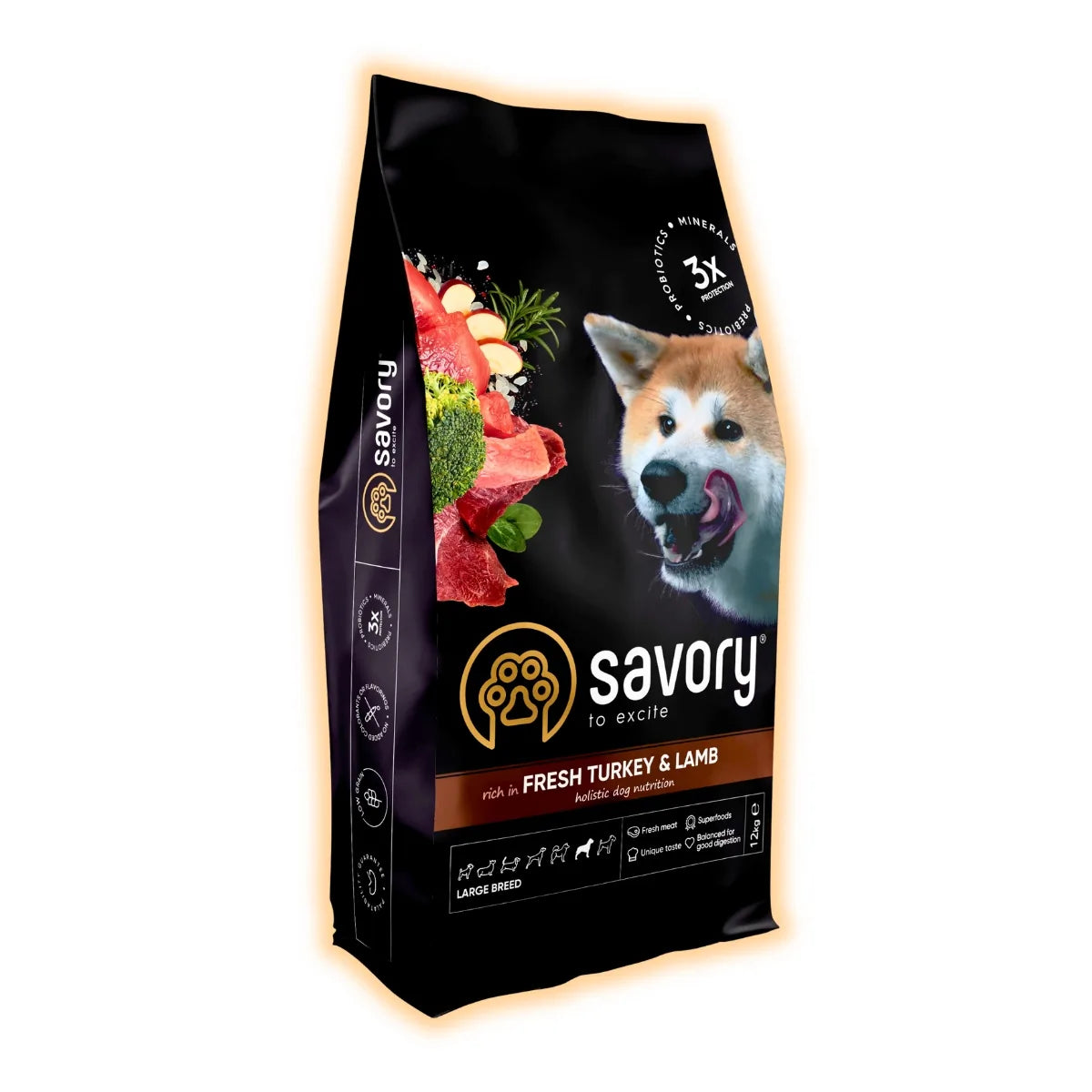 Cухий корм для собак Savory Large Breeds Fresh 12 кг - індичка та ягня - pawow.com.ua
